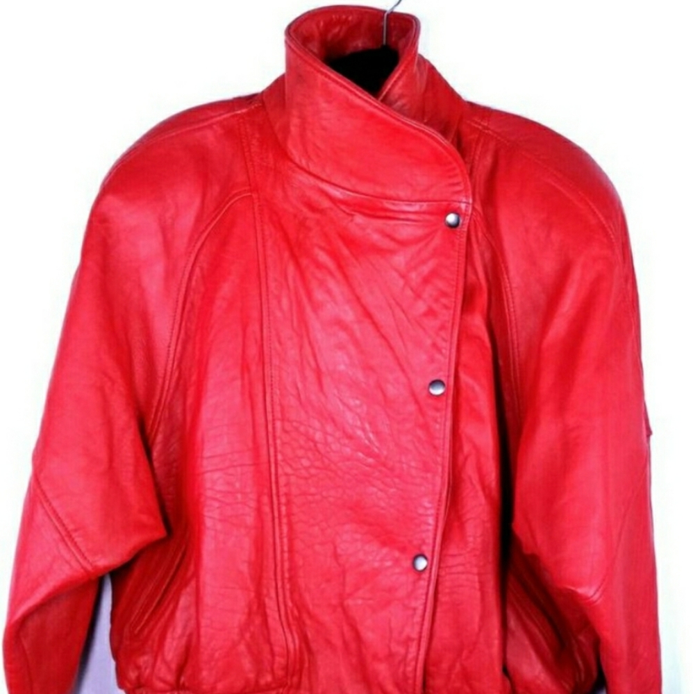 Red Leather Moto Jacket Great Condition Sz Med 80s